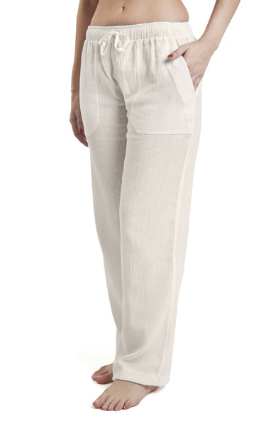 Women's Gauze Cotton PJ & Beach Pants with Pockets (Navy Blue) – J & Ce