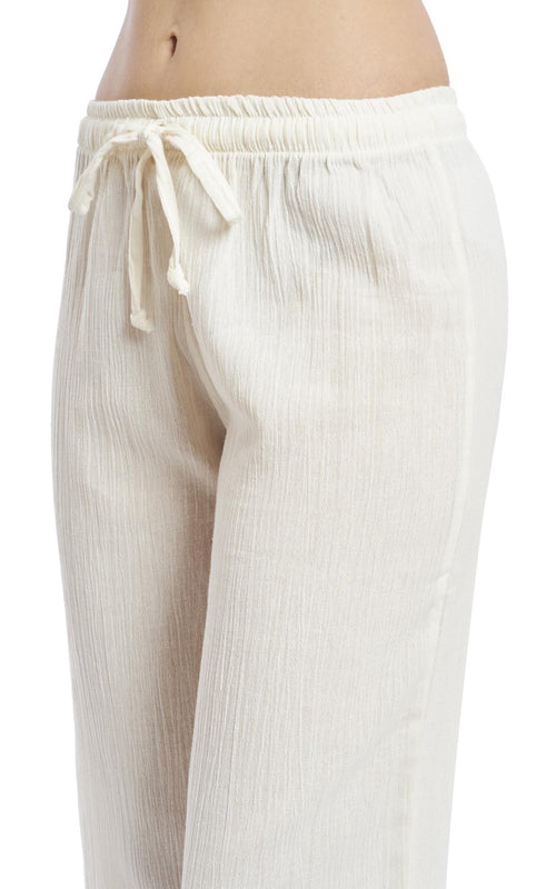 Women's Gauze Cotton PJ & Beach Pants with Pockets (Cream)
