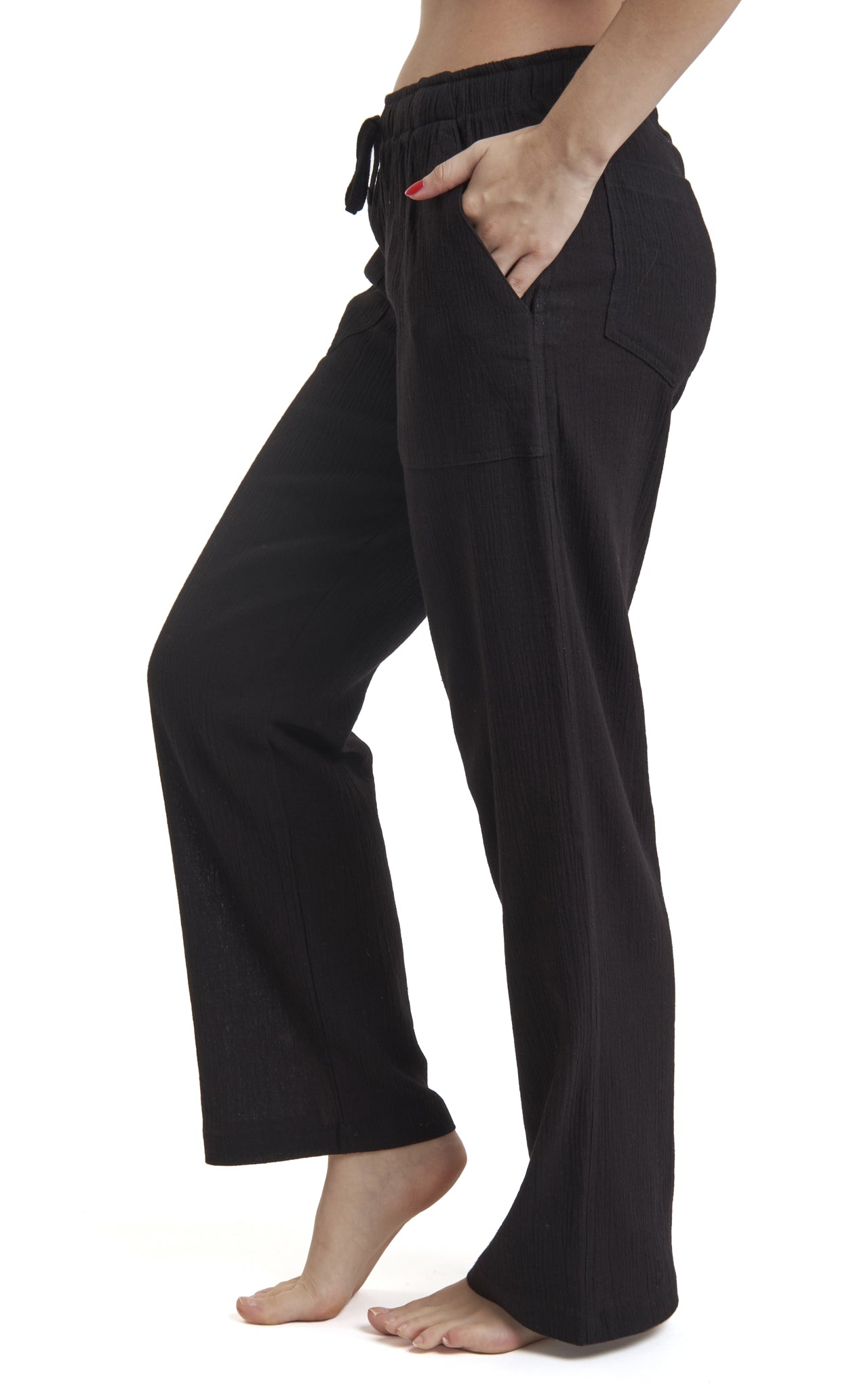 Women's Gauze Cotton PJ & Beach Pants with Pockets (Black)